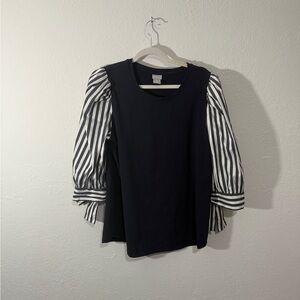 Chico's Shirt Stripe Sleeve Tee Black w/Black&White Stripe Sleeve LS